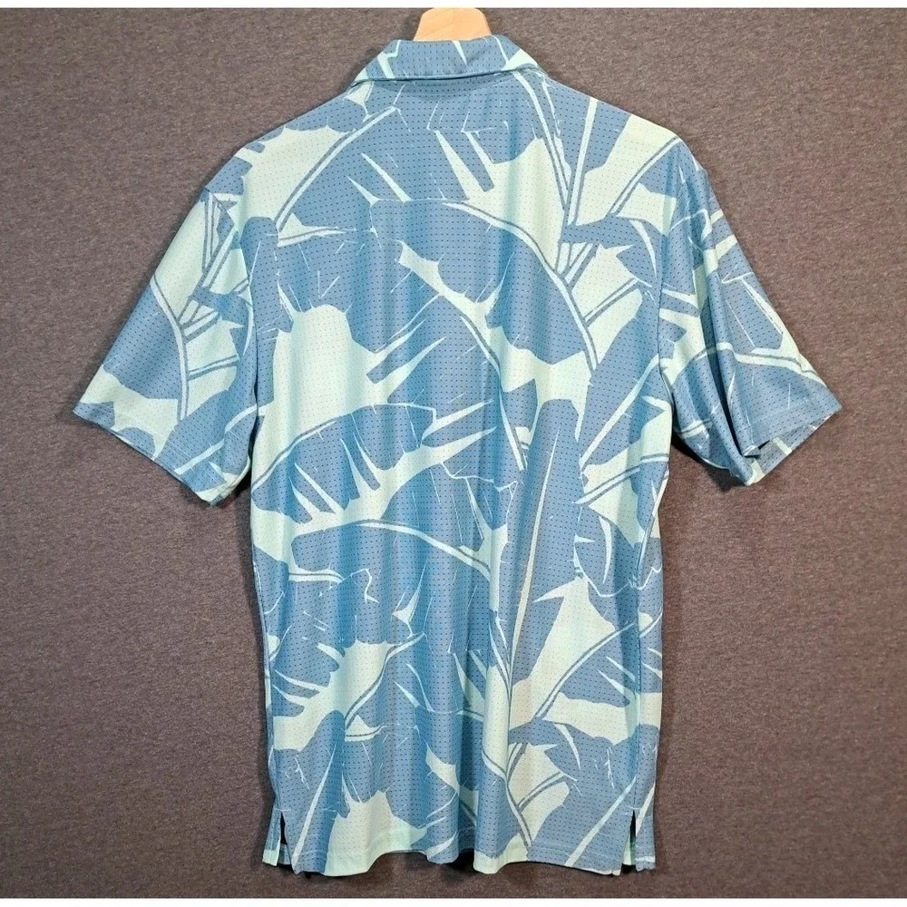 Adidas Golf Mens Blue Tropical Banana Leaf Print Performance‎ Polo Shirt Size M